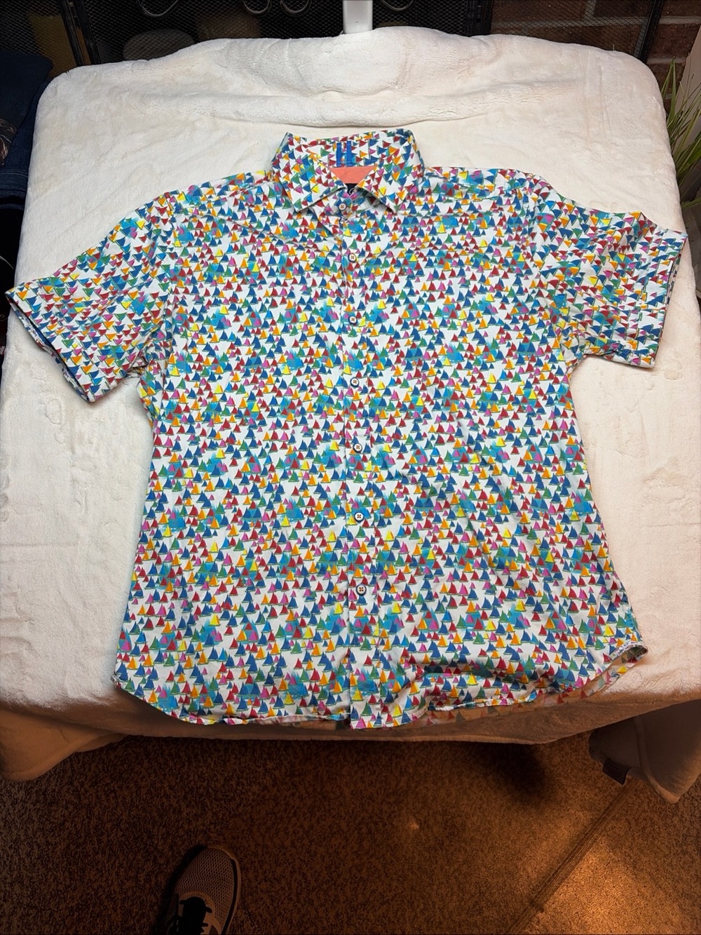 Robert Graham Sailboat Print Short Sleeve Button Down Tailored Fit Mens Sz XXL